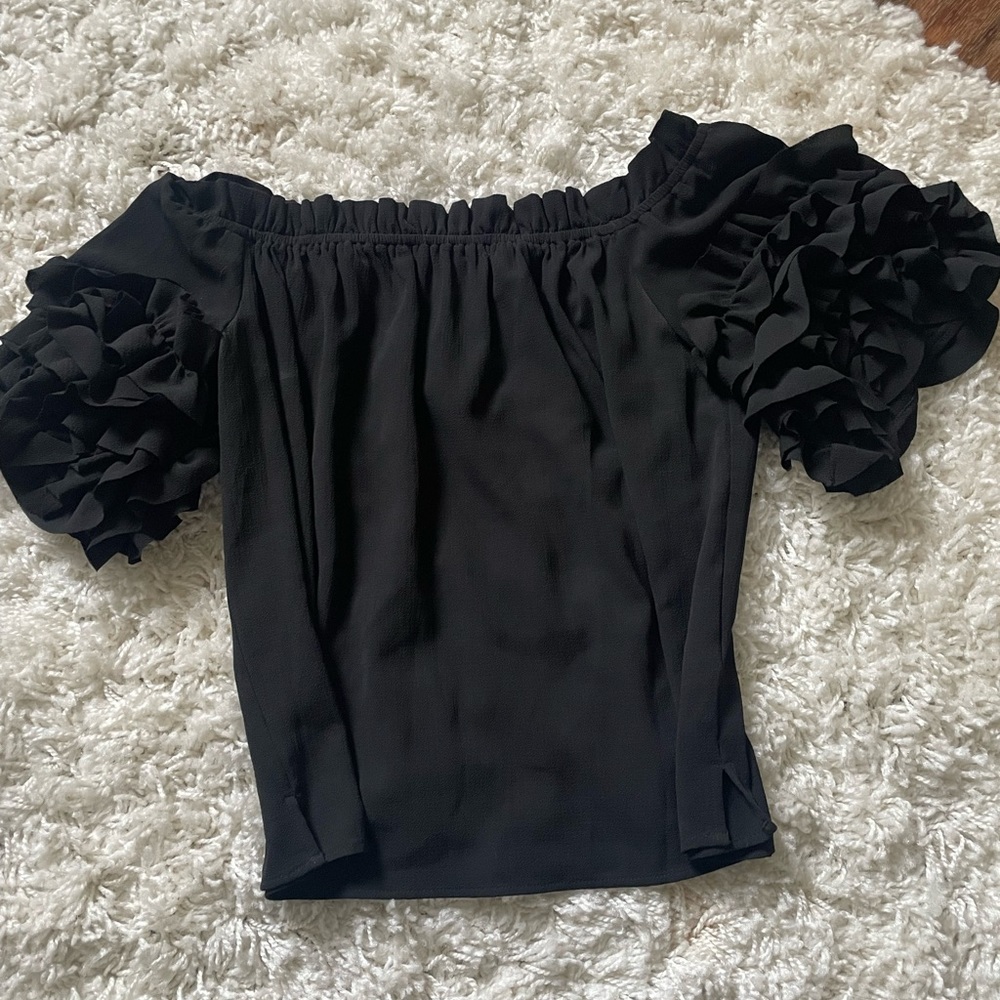 Black Vince Camuto ruffle off the shoulder top